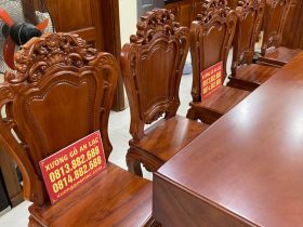 Bộ bàn ăn nguyên khối gỗ gõ đỏ hàng cực vip (Chị Hiên, Hải Phòng) 10 bàn ghế ăn mẫu louis hoàng gia nguyên khối