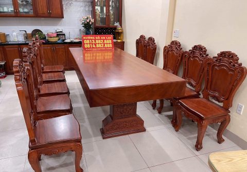 Bộ bàn ăn nguyên khối gỗ gõ đỏ