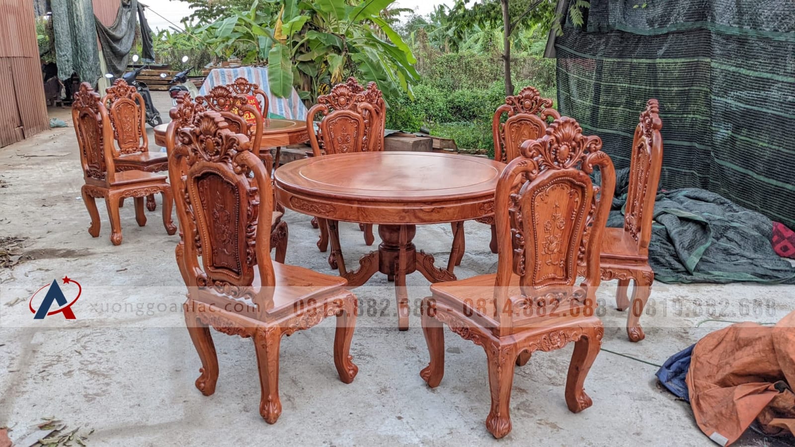 Bộ bàn ăn tròn 6 ghế hoa hồng đục 2 mặt gỗ hương đá (Chị Như, Thái Nguyên) 18 Bộ bàn ăn tròn 6 ghế hoa hồng đục 2 mặt gỗ hương đá