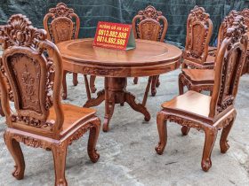 Bộ bàn ăn tròn 6 ghế hoa hồng đục 2 mặt gỗ hương đá (Chị Như, Thái Nguyên) 12 Bo ban an tron 6 ghe hoa hong duc 2 mat go huong da 3