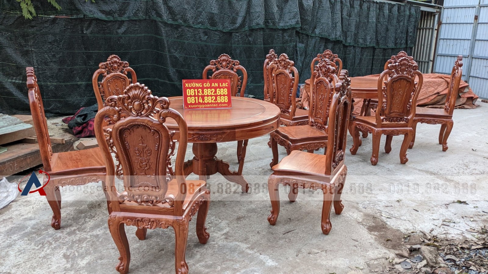 Bộ bàn ăn tròn 6 ghế hoa hồng đục 2 mặt gỗ hương đá (Chị Như, Thái Nguyên) 22 bàn ghế ăn mẫu louis hoa hồng gỗ gõ đỏ