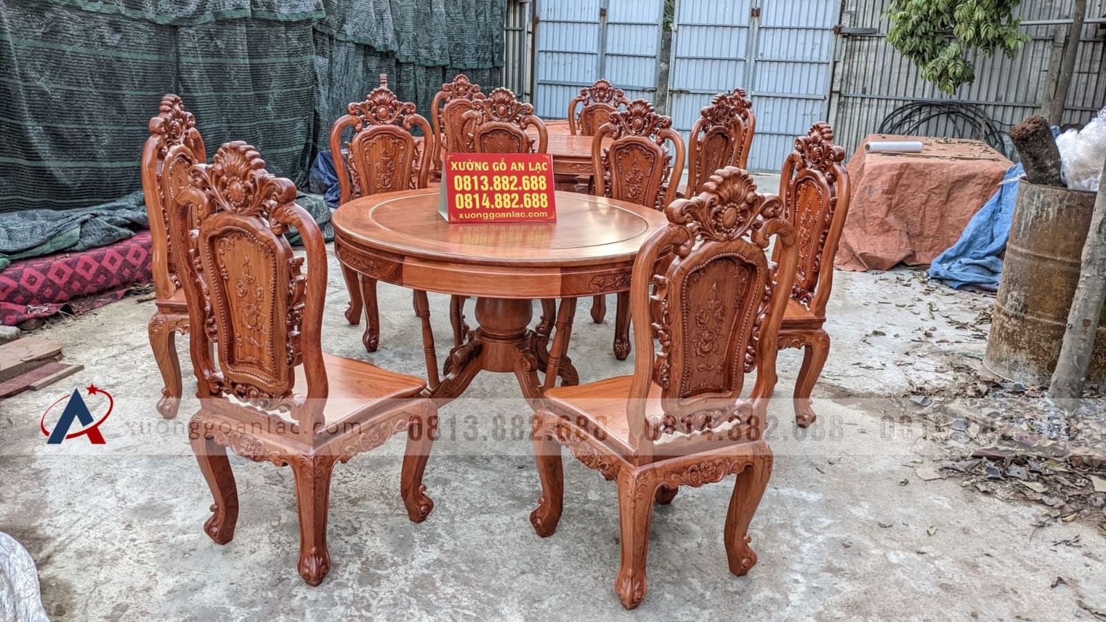 Bộ bàn ăn tròn 6 ghế hoa hồng đục 2 mặt gỗ hương đá (Chị Như, Thái Nguyên) 9 Bộ bàn ăn tròn 6 ghế hoa hồng đục 2 mặt gỗ hương đá (Chị Như, Thái Nguyên) - Ảnh 9