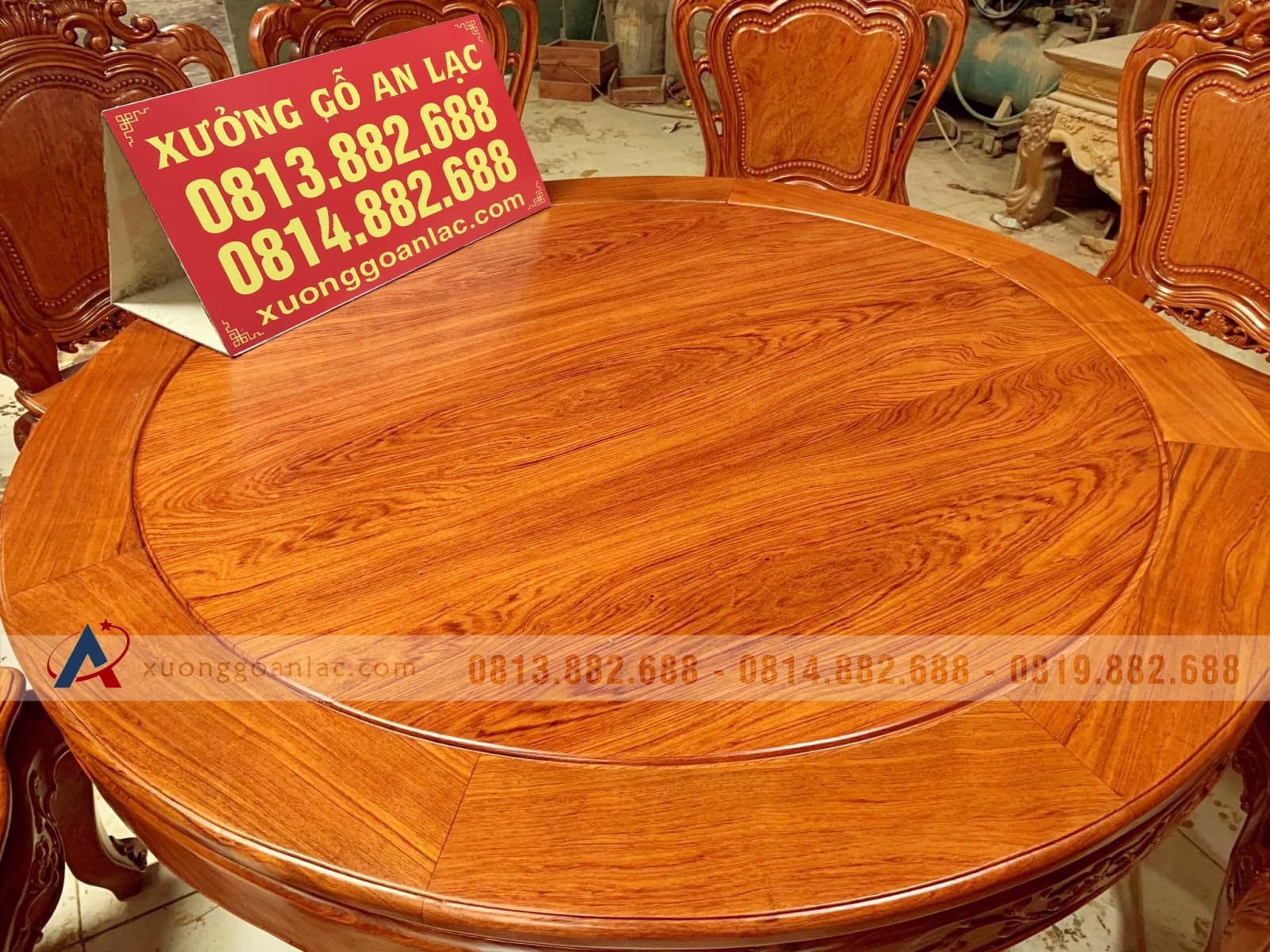 Bộ bàn ăn tròn 8 ghế hoa lá tây gỗ hương đá (Anh Mẫn, Đà Nẵng) 15 bàn ăn tròn gỗ hương đá