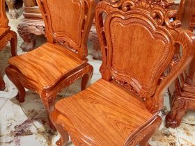 Bộ bàn ăn tròn 8 ghế hoa lá tây gỗ hương đá (Anh Mẫn, Đà Nẵng) 10 ghế Louis hoa lá tây gỗ hương đá