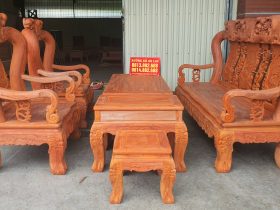 Bộ bàn ghế Minh quốc đào 6 món cột 14 gỗ hương đỏ