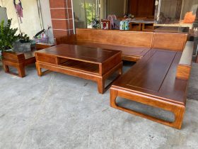 sofa góc gỗ gõ đỏ phủ màu óc chó