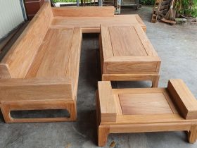 Bộ bàn ghế sofa góc chân choai gỗ gõ