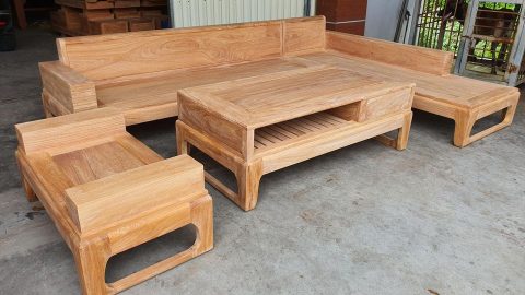 Bộ bàn ghế sofa góc chân choai zito gỗ gõ đỏ