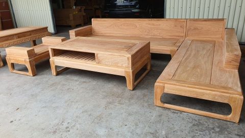 bàn ghế sofa góc chữ L gỗ gõ đỏ