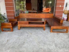 sofa góc chữ L gỗ gõ đỏ