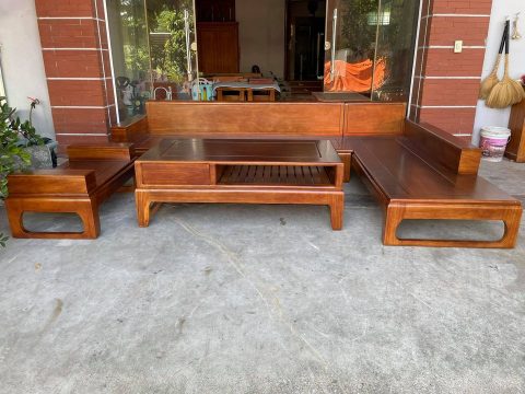 sofa góc chữ L gỗ gõ đỏ