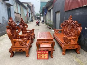 Bộ rồng khuỳnh nghê đỉnh 6 món gỗ hương đá hàng đục tay