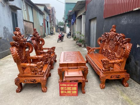 Bộ rồng khuỳnh nghê đỉnh 6 món gỗ hương đá hàng đục tay