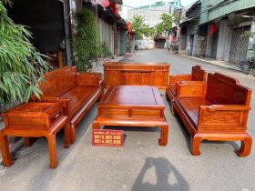 Bộ sofa 6 món vách ván dày 3cm đục sen gỗ hương Nam Mỹ