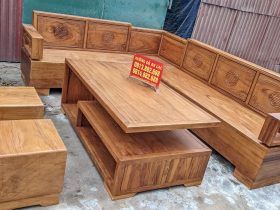 sofa chữ L đóng hộp gỗ gõ đỏ