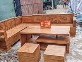 sofa chữ L gỗ gõ đỏ