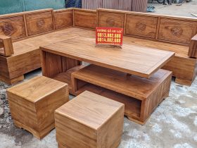 Bộ sofa góc L đóng hộp gỗ gõ đỏ pachy vách đục chữ thọ