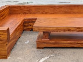 sofa góc nguyên khối gỗ gõ đỏ
