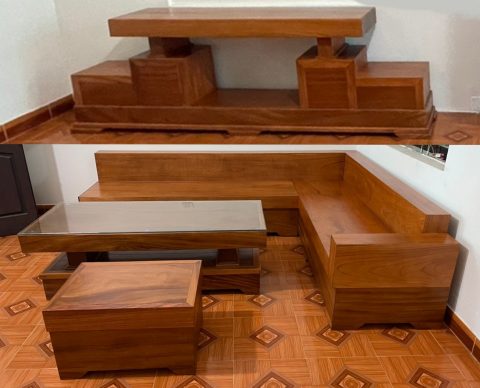 Combo bộ sofa góc và kệ tivi gỗ gõ đỏ mặt nguyên khối (anh Tuân, Hà Nội)