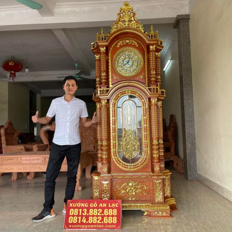 Đồng hồ mẫu tứ trụ gỗ hương đá cao 2m7 máy cơ Đức 80 siêu vip