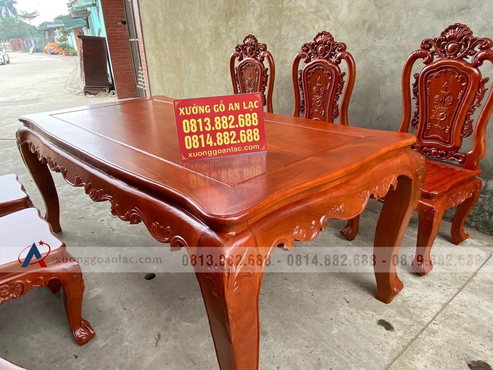 Bộ bàn ăn hoàng gia 6 ghế gỗ gõ đỏ phun giả hương (Chị Hoa, Hải Phòng) 11 bàn ăn chữ nhật gỗ gõ đỏ
