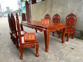 Bộ bàn ăn hoàng gia 6 ghế gỗ gõ đỏ phun giả hương (Chị Hoa, Hải Phòng) 8 bàn ăn gỗ gõ đỏ ghế hoa hồng