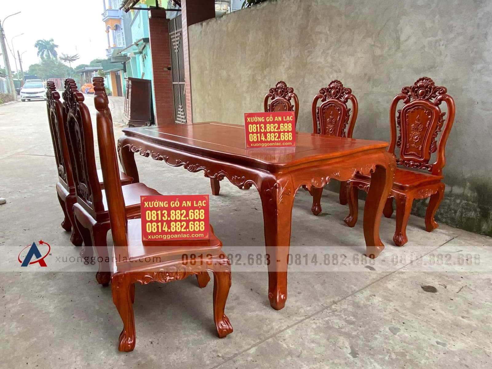 Bộ bàn ăn hoàng gia 6 ghế gỗ gõ đỏ phun giả hương (Chị Hoa, Hải Phòng) 13 bàn ăn gỗ gõ đỏ ghế hoa hồng