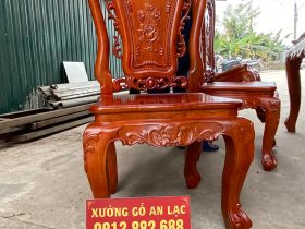 Bộ bàn ăn hoàng gia 6 ghế gỗ gõ đỏ phun giả hương (Chị Hoa, Hải Phòng) 9 ghế ăn hoa hồng gỗ gõ đỏ