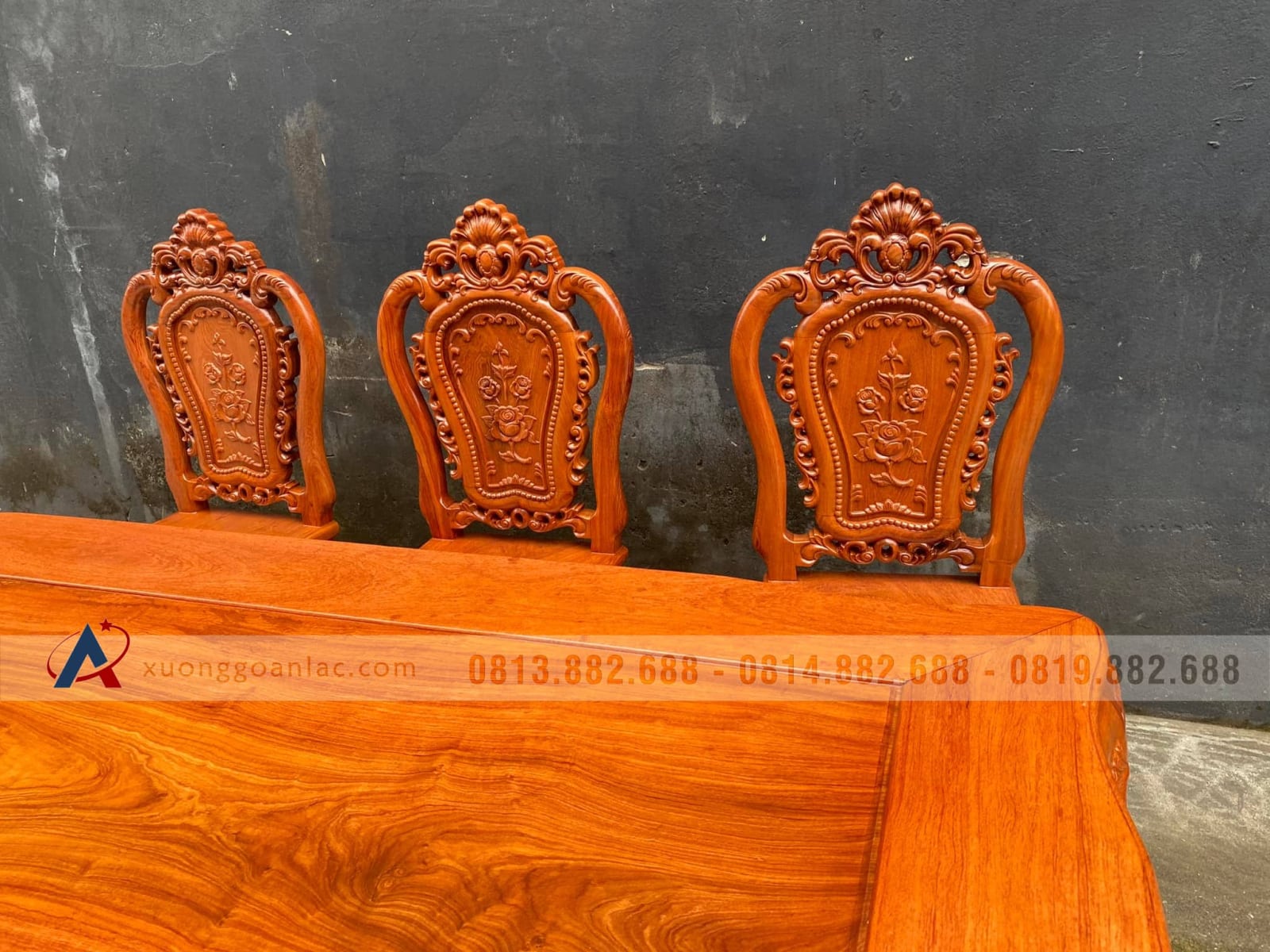 Bộ bàn ăn louis hoàng gia tân cổ điển 6 ghế hồng hạt gỗ hương đá (Anh Hiền, Hà Nội) 15 bàn ăn gỗ hương đá