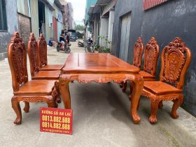 Bộ bàn ăn louis hoàng gia tân cổ điển 6 ghế hồng hạt gỗ hương đá (Anh Hiền, Hà Nội)