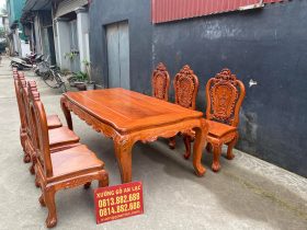 Bộ bàn ăn louis hoàng gia tân cổ điển 6 ghế hồng hạt gỗ hương đá (Anh Hiền, Hà Nội) 8 bàn ăn ghế hoa hồng gỗ hương đá