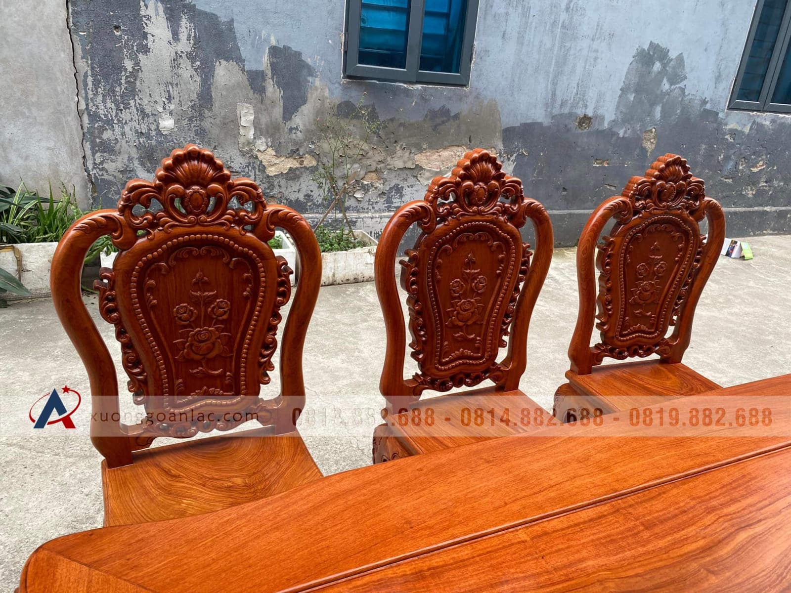 Bộ bàn ăn louis hoàng gia tân cổ điển 6 ghế hồng hạt gỗ hương đá (Anh Hiền, Hà Nội) 6 bàn ăn gỗ hương đá cao cấp