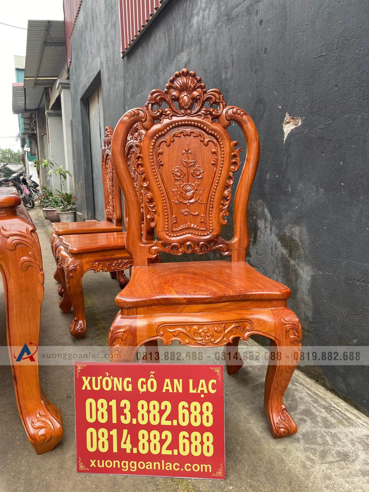 Bộ bàn ăn louis hoàng gia tân cổ điển 6 ghế hồng hạt gỗ hương đá (Anh Hiền, Hà Nội) 16 ghế ăn louis mẫu hoa hồng gỗ hương đá