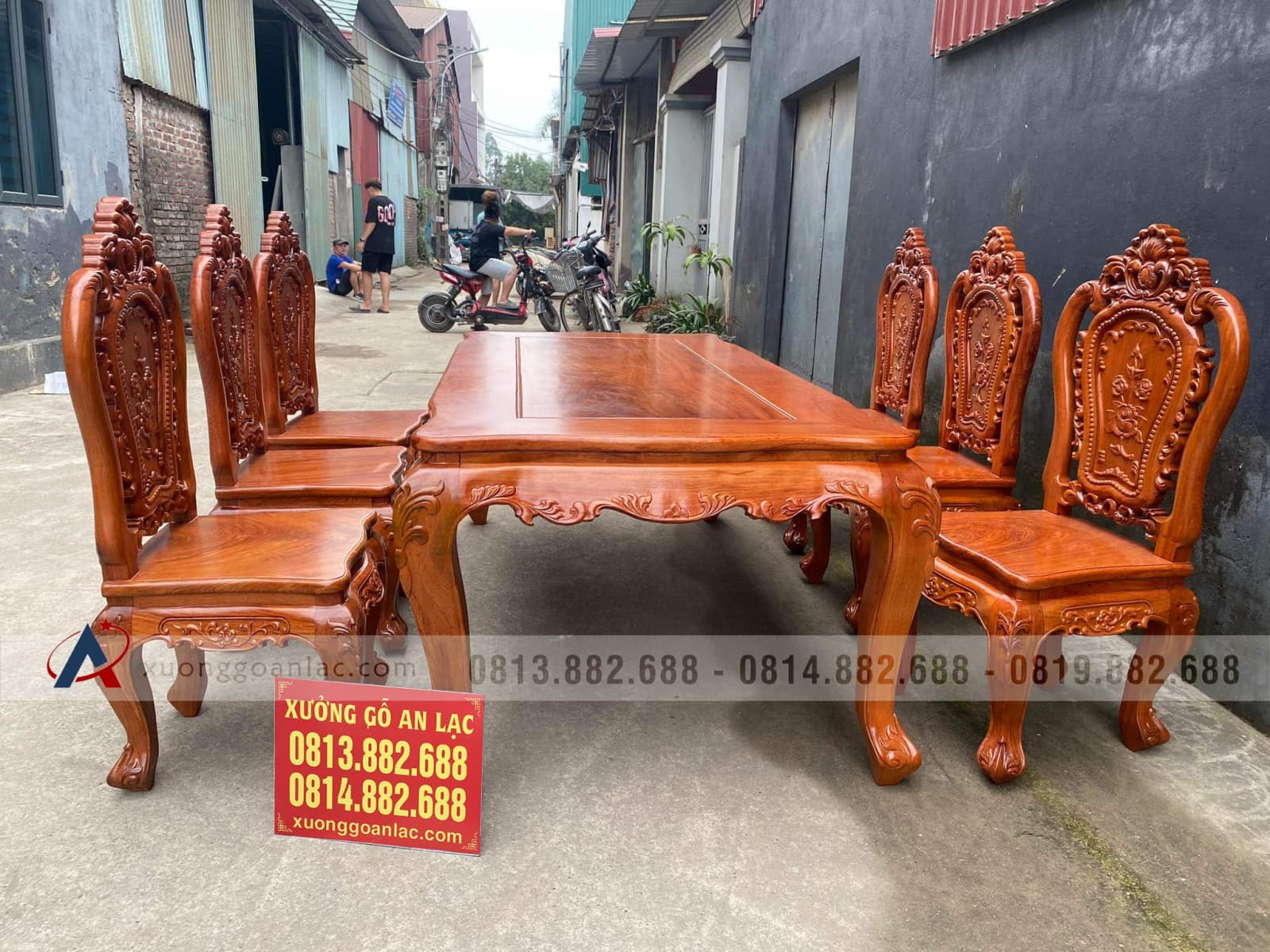 Bộ bàn ăn louis hoàng gia tân cổ điển 6 ghế hồng hạt gỗ hương đá (Anh Hiền, Hà Nội) 14 bộ bàn ăn louis hoàng gia tân cổ điển 6 ghế