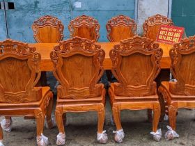 Mẫu ghế ăn gỗ hương đá đục hoa lá tây mặt ván tràn bo cong 13 bàn ghế ăn gỗ hương đá