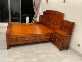 Bàn giao giường phu thê viên mãn gỗ gõ đỏ 1m8x2m 18 giường ngủ mẫu phu thê viên mãn