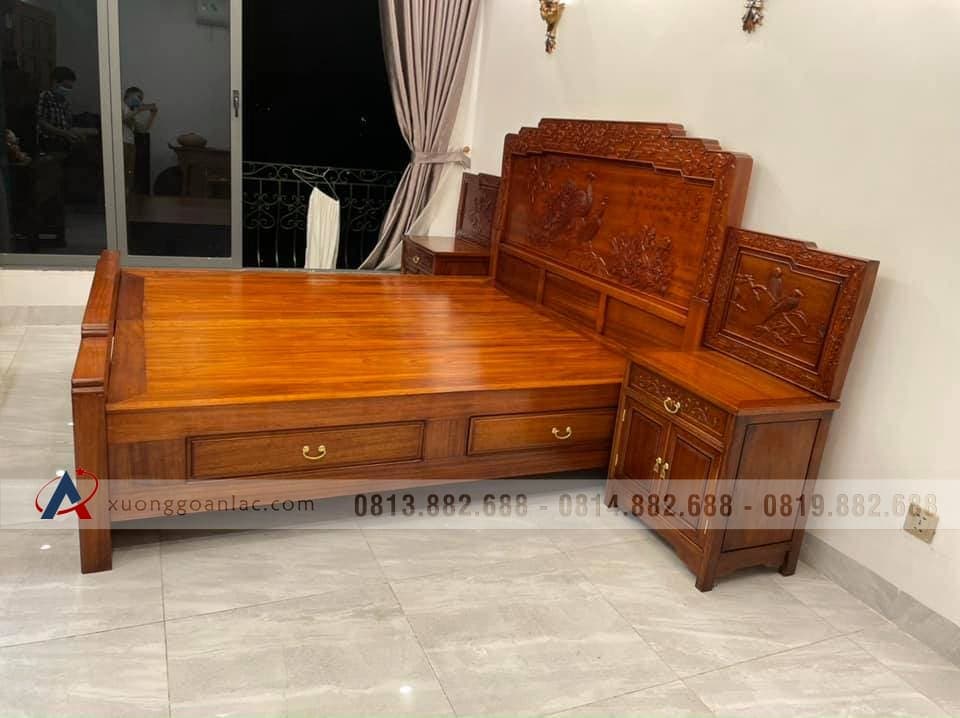 Bàn giao giường phu thê viên mãn gỗ gõ đỏ 1m8x2m 24 giường ngủ mẫu phu thê viên mãn