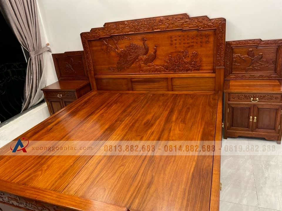 Bàn giao giường phu thê viên mãn gỗ gõ đỏ 1m8x2m 23 giường ngủ gỗ gõ đỏ