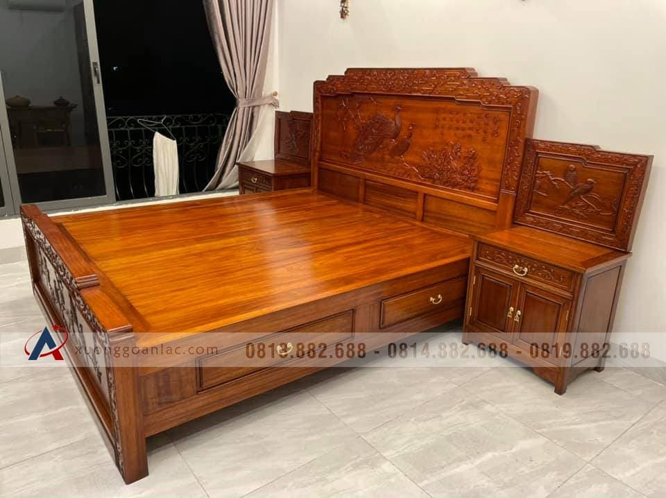 Bàn giao giường phu thê viên mãn gỗ gõ đỏ 1m8x2m 5 giường ngủ gõ đỏ cao cấp