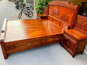Bàn giao giường phu thê viên mãn gỗ gõ đỏ 1m8x2m 13 giường ngủ cao cấp gỗ gõ đỏ