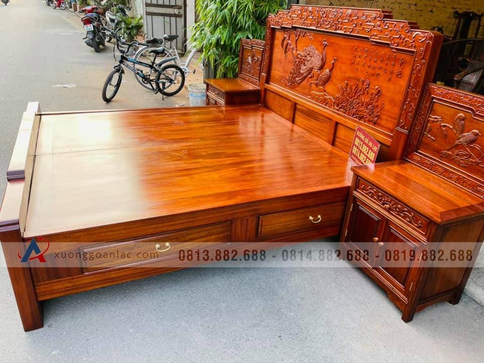 Bàn giao giường phu thê viên mãn gỗ gõ đỏ 1m8x2m 27 giường ngủ cao cấp gỗ gõ đỏ