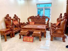 Siêu phẩm bộ ghế Nghê đỉnh Phượng hóa 12 món gỗ hương đá