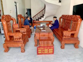 Siêu phẩm bộ ghế Quốc Voi mặt tràn nguyên khối gỗ hương đá