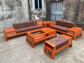Sofa phòng khách gỗ hương đá 5 món chân vòng choãi