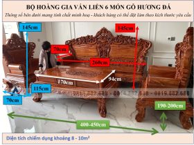 Bàn giao bộ Hoàng Gia 6 món chân 14 gỗ hương đá cho Cô Hương, Hải Phòng 15 KÍCH THƯỚC BỘ HOÀNG GIA 6 MÓN GỖ VÁN LIỀN TẤM GỖ HƯƠNG ĐÁ