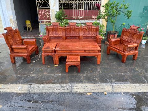 Bộ bàn ghế âu á cuốn thư 6 món đục tứ quý gỗ hương đá