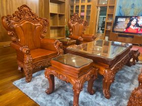 bàn ghế hoàng gia nguyên khối gỗ gõ đỏ
