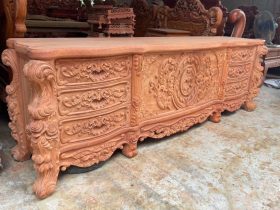 Kệ tivi Hoàng Gia VIP 2m37 đục chạm tinh xảo gỗ hương đá (anh Hiền, Bắc Ninh) 11 Kệ tivi Hoàng Gia 2m4 gỗ hương đá