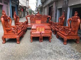 bàn ghế Nghê đỉnh 10 món cột 12 gỗ hương đá