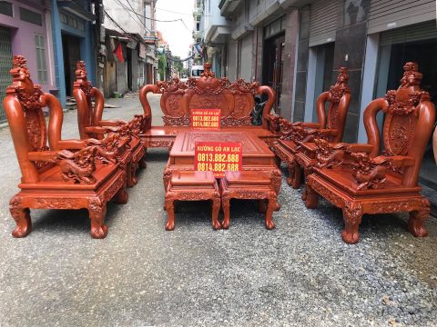 bàn ghế Nghê đỉnh 10 món cột 12 gỗ hương đá